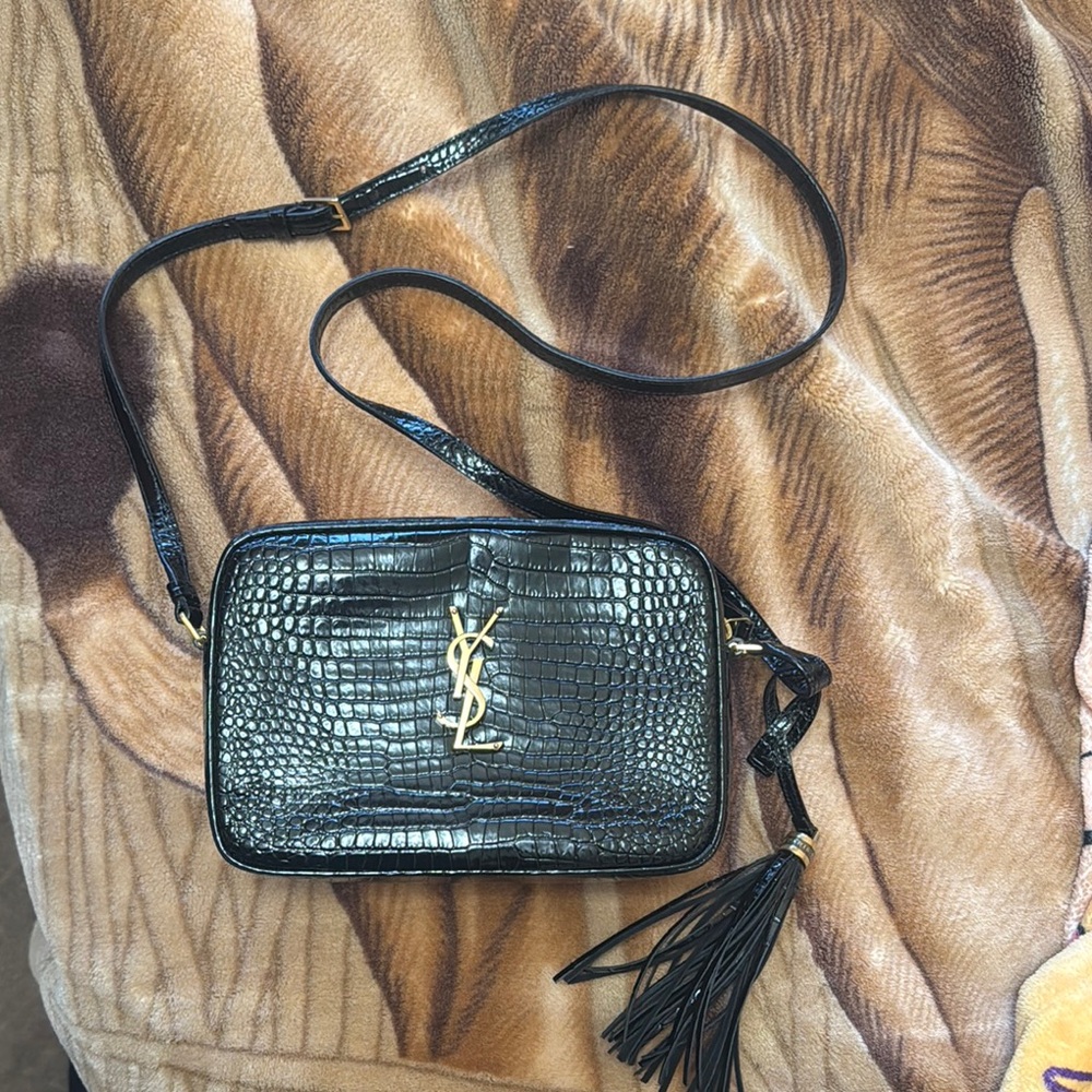 Yves Saint Laurent Black Croc Crossbody Bag